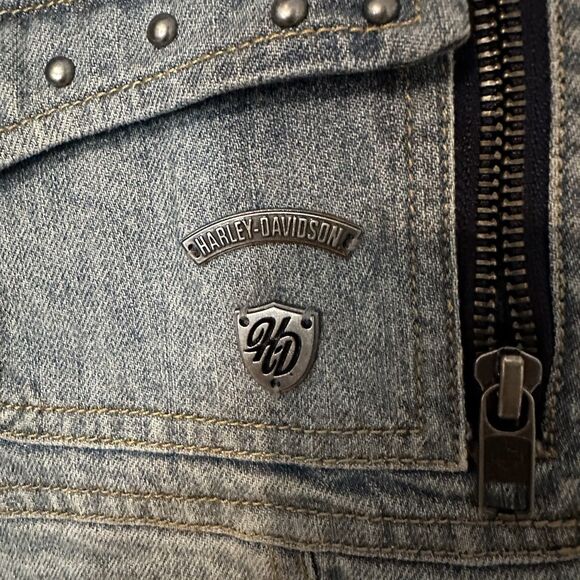 Harley Davidson Motorcycles Denim Jean Vest Jacket Patchwork Plus Size 1W - Picture 3 of 7